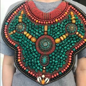 Tibetan hand stitched beaded bib necklace.